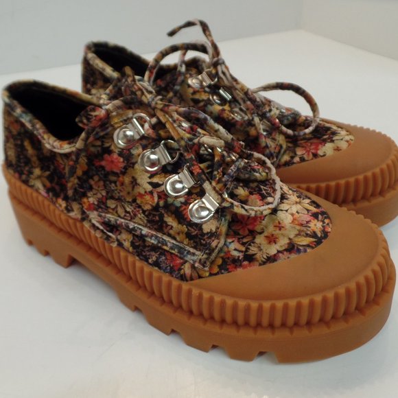 Jeffrey Campbell Shoes - Jeffrey Campbell Multi Color Floral Velvet Fabric Platform Lace Up Lug Sole 8.5
